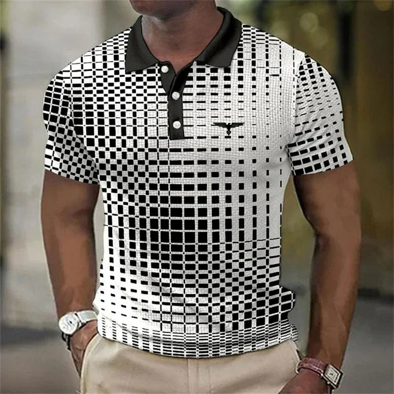 Hetty London Modern Geometric Print Polo Shirt for Men