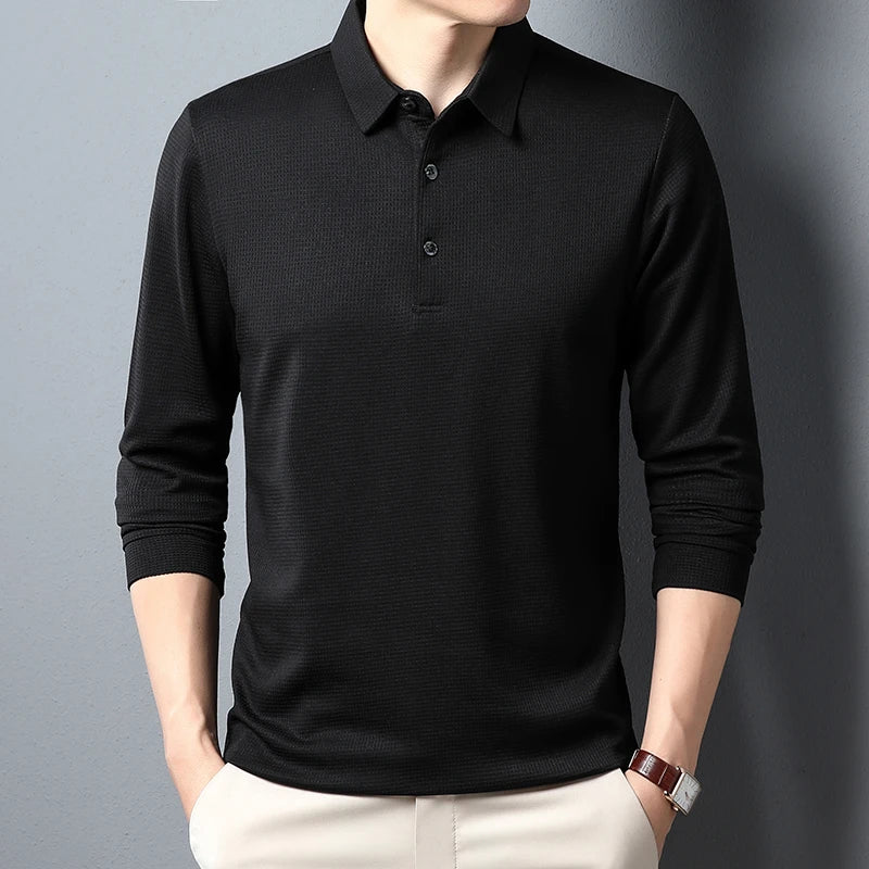 Hetty London Knit Long Sleeve Polo Shirt for Men