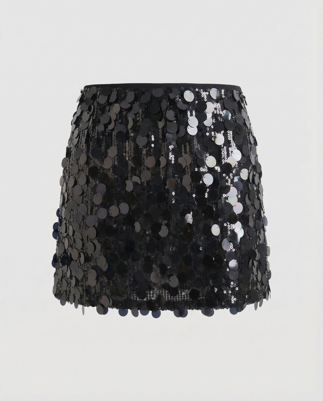 Sequin Mini Skirt with Large Disc Embellishment