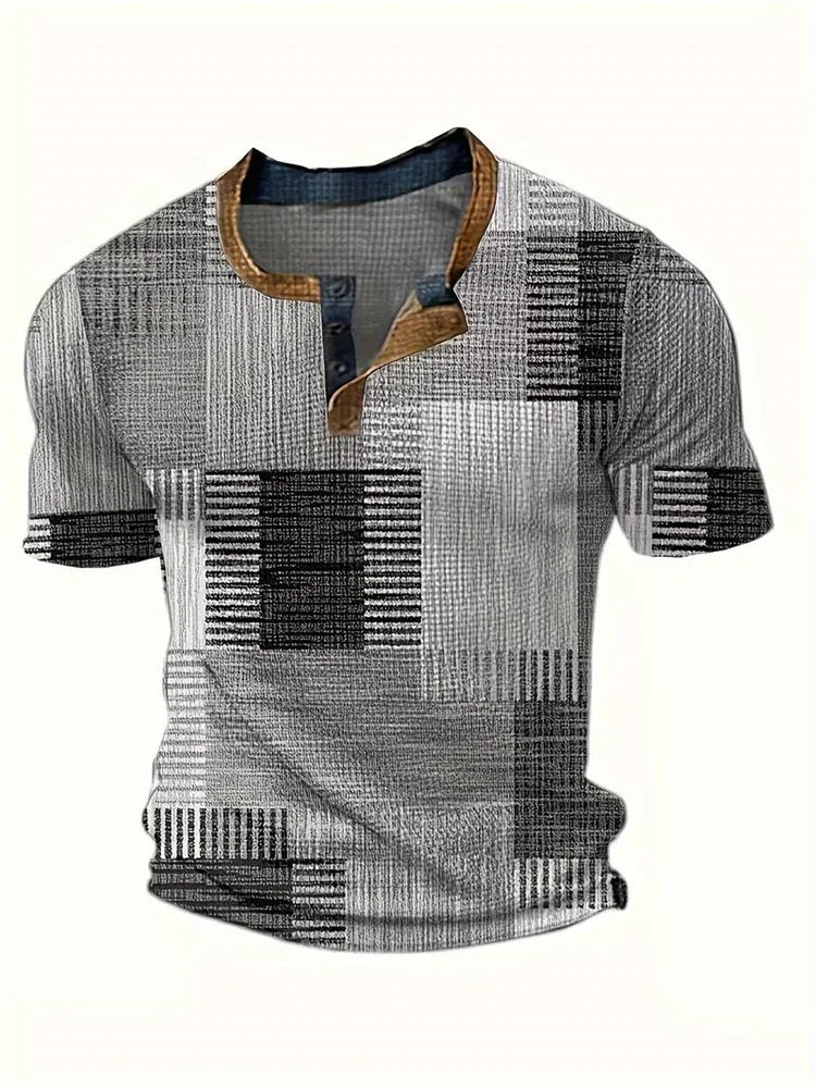 Hetty London Elegant Printed Patchwork T-Shirt for Men