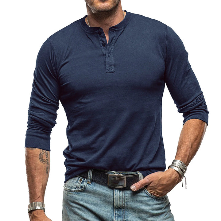 Hetty London Fitted Long Sleeve Henley T-Shirt for Men