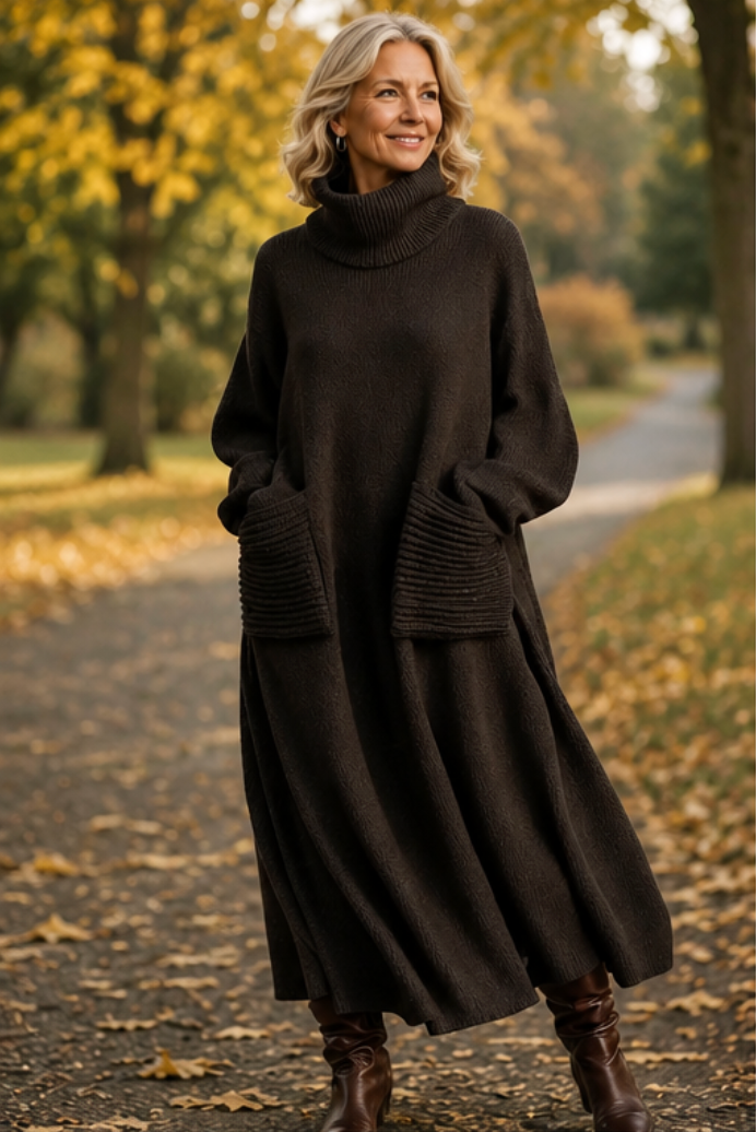 Genna | High-Neck Long-Sleeve Casual Loose Knit Dress