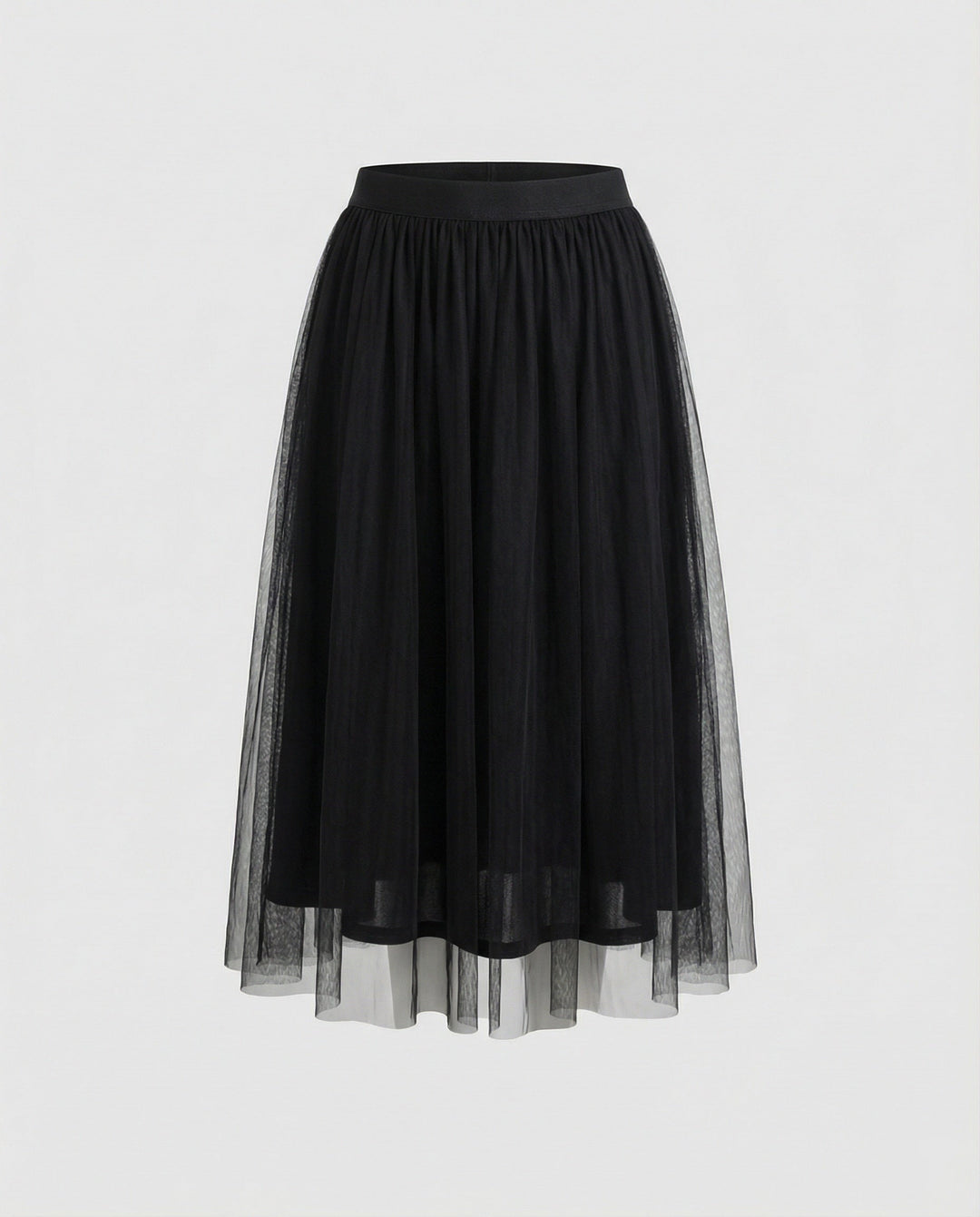 Tulle Midi Skirt with Full Layered A-Line Silhouette and Elasticated Waist