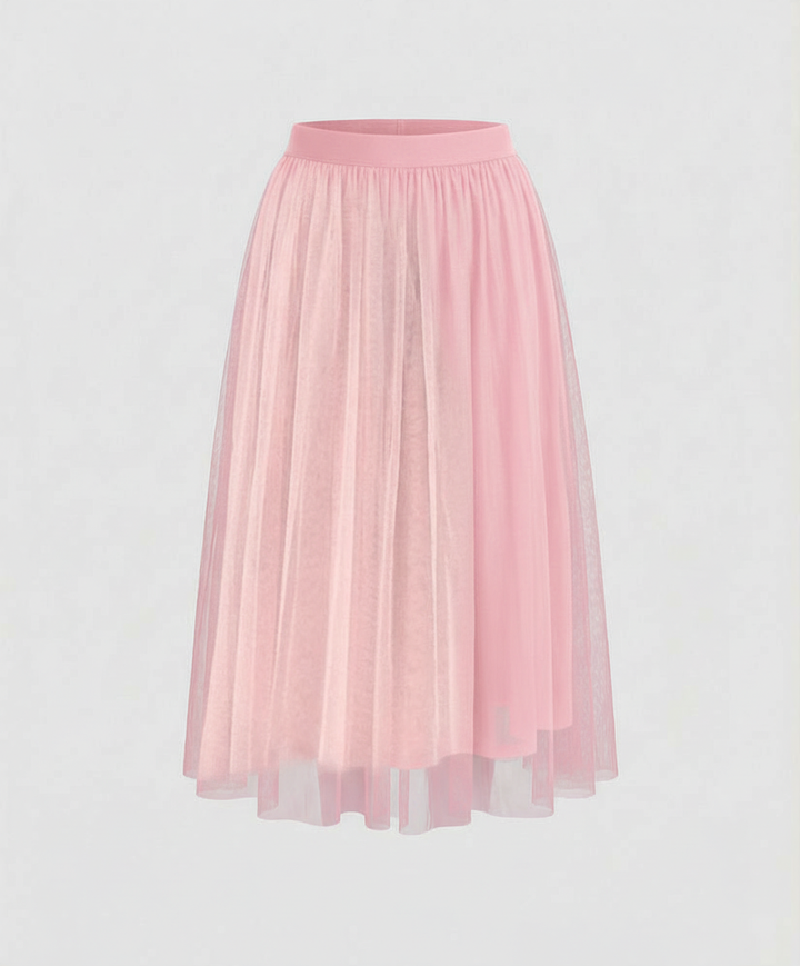 Tulle Midi Skirt with Full Layered A-Line Silhouette and Elasticated Waist