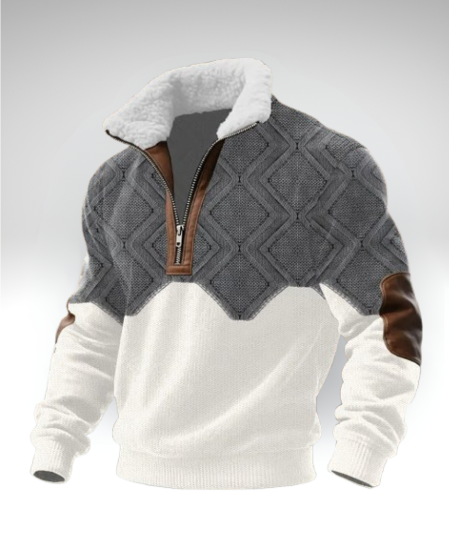 Bruce - Grey and Cream Half-Zip Sherpa Jumper
