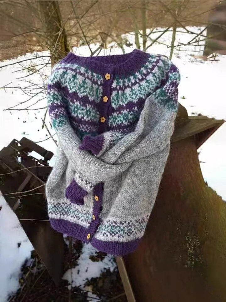 Naomi | Grey and Purple Icelandic Cardigan