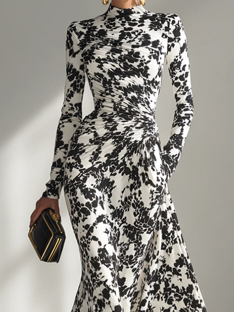 Nikita | Black &amp; White Floral High-Neck Maxi Dress