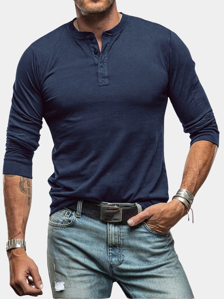 Hetty London Fitted Long Sleeve Henley T-Shirt for Men