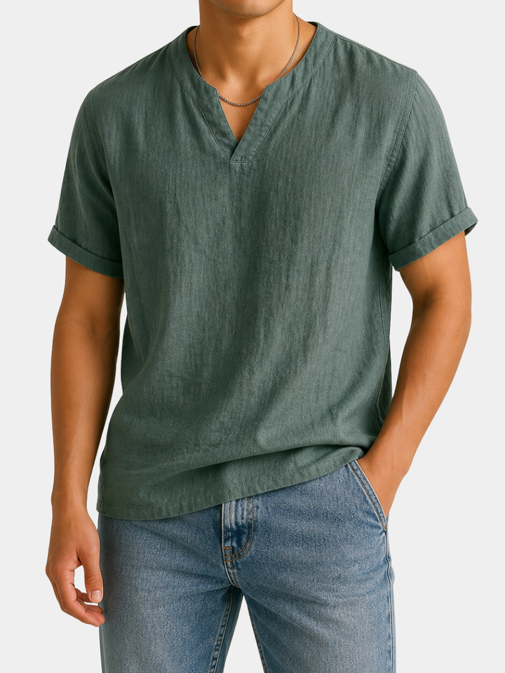 Hetty London Short Sleeve Relaxed Fit Linen Shirt for Men