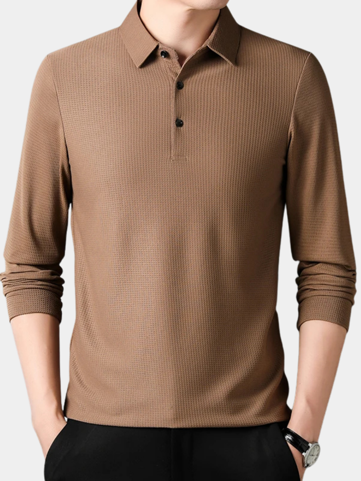 Hetty London Knit Long Sleeve Polo Shirt for Men