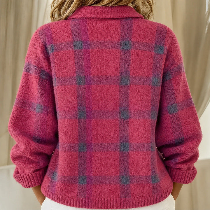 Ashley | Classic Checked knitted jacket with Collar