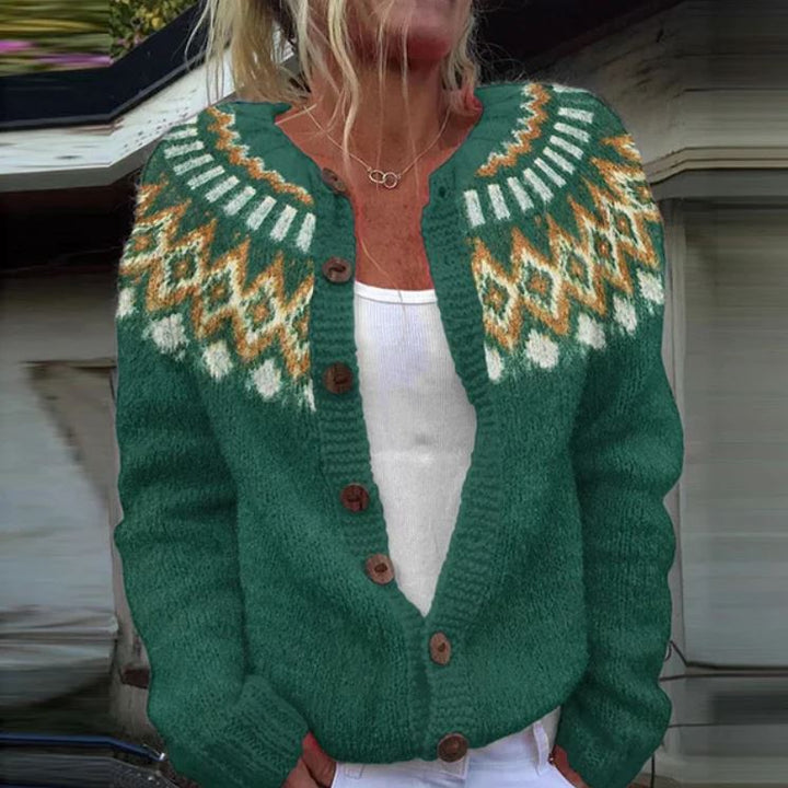 Olivia | Turquoise Fair Isle Knitted Cardigan