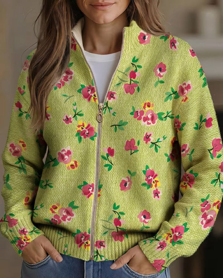 Lauren | Pink &amp; Lime Floral Zip-Up Cardigan
