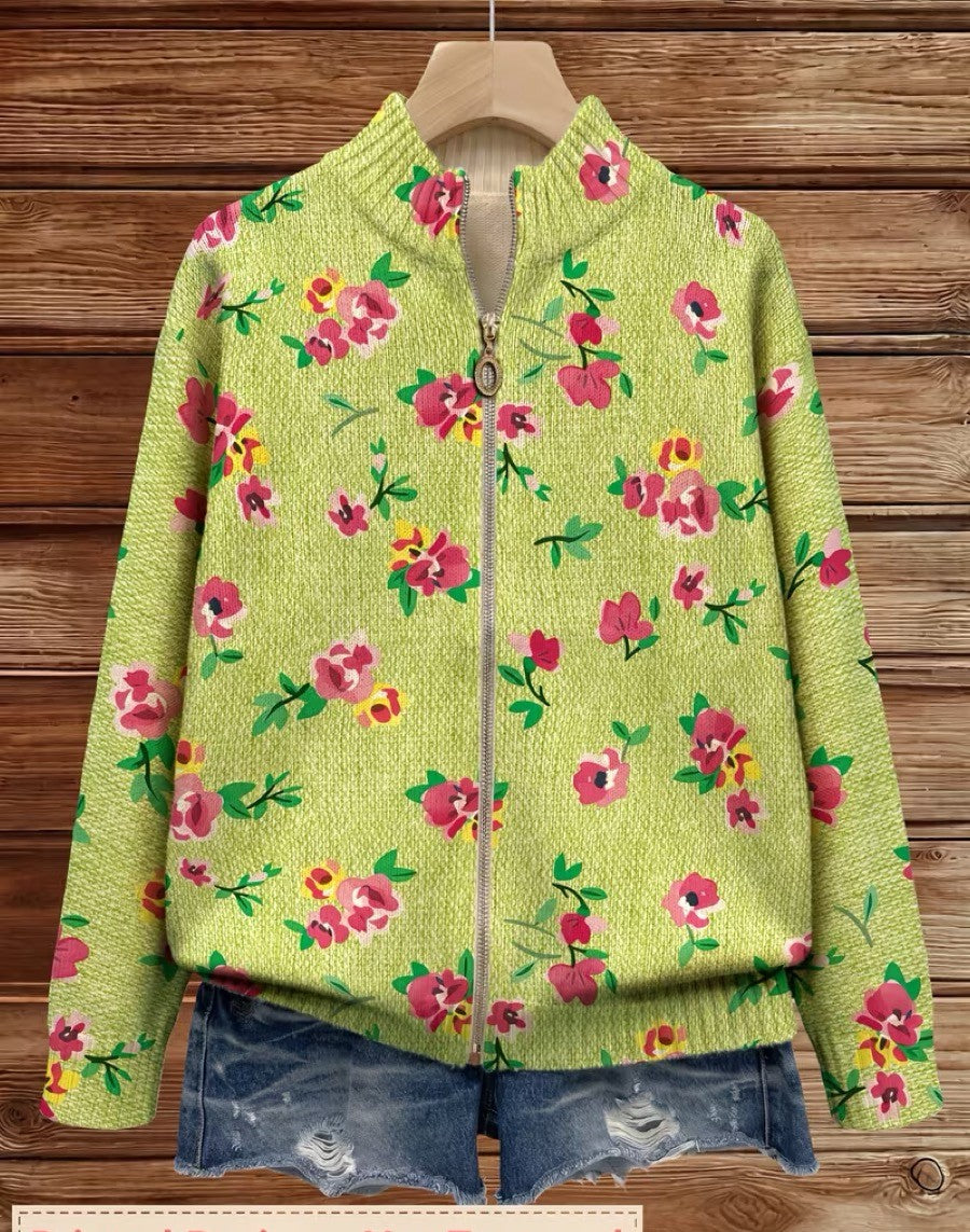 Lauren | Pink &amp; Lime Floral Zip-Up Cardigan