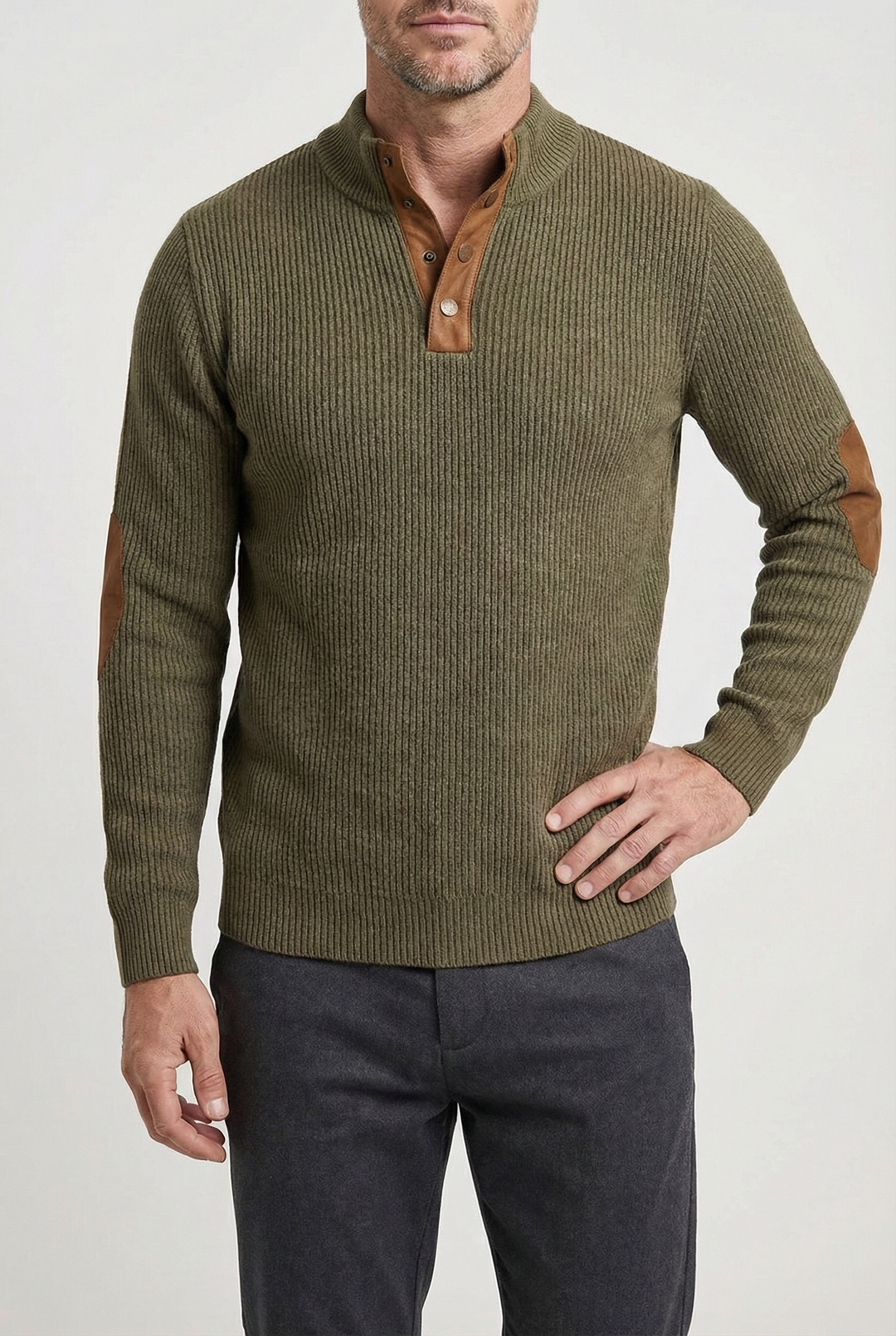 Clifton - Ribbed Button Placket Jumper