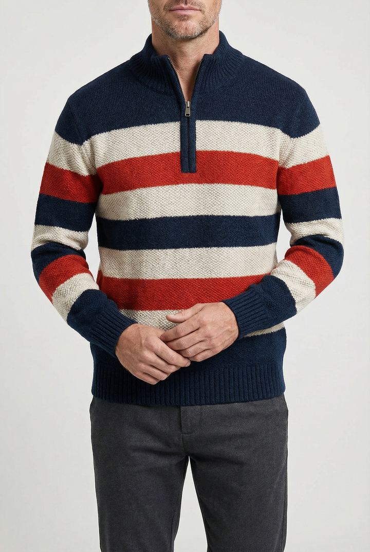 Tristan - Striped Half-Zip Jumper