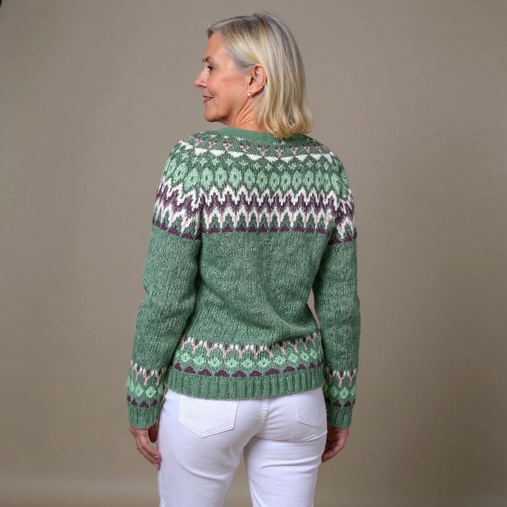 Delia | Green and Burgundy Icelandic Cardigan