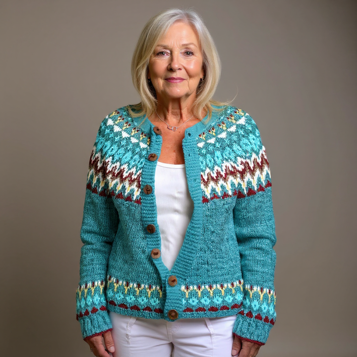 Eleanor | Turquoise Fair Isle Icelandic Cardigan