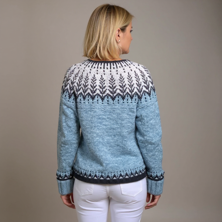 Mira | Pale Blue Snowflake Icelandic Cardigan