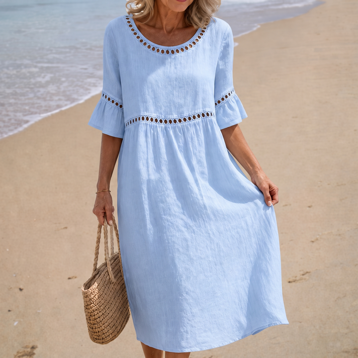 Hélène | Long Linen Dress with Tummy Tuck Effect