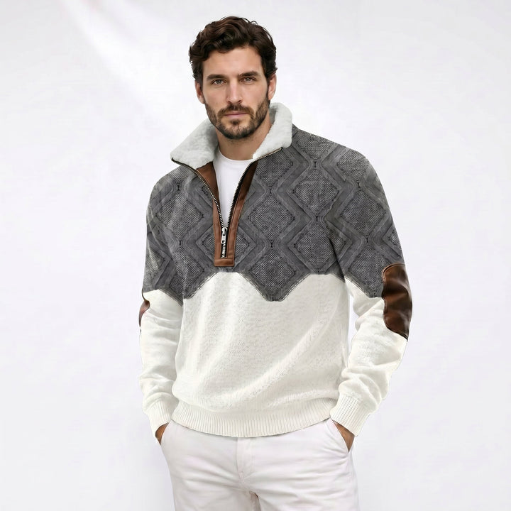 Bruce - Grey and Cream Half-Zip Sherpa Jumper