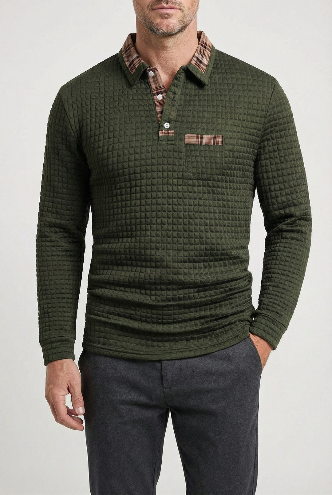 Everett - Waffle Knit Shirt-Collar Jumper