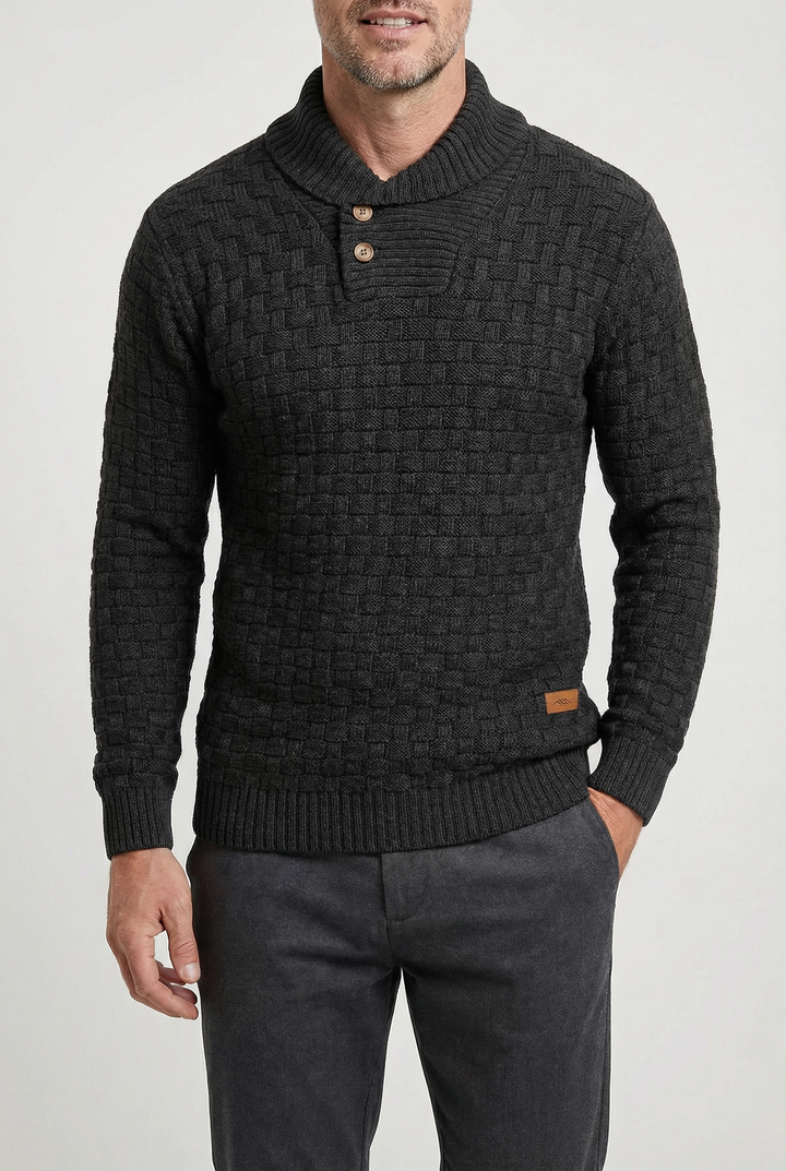Hector - Basketweave Shawl Collar Jumper