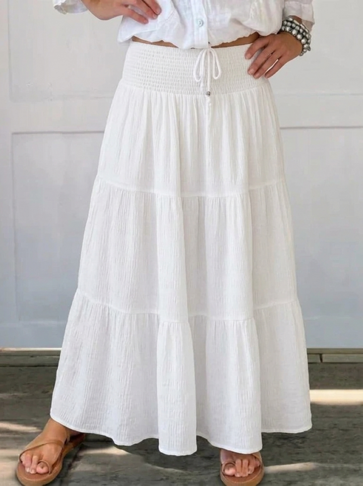 Boho High Waist Tiered Maxi Skirt with Smocked Waistband