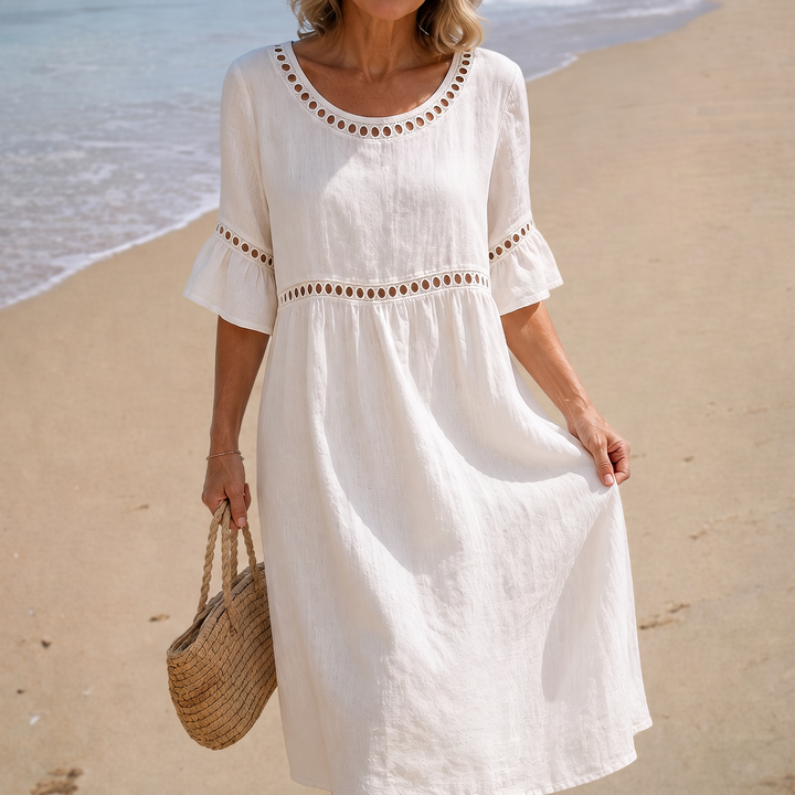 Hélène | Long Linen Dress with Tummy Tuck Effect