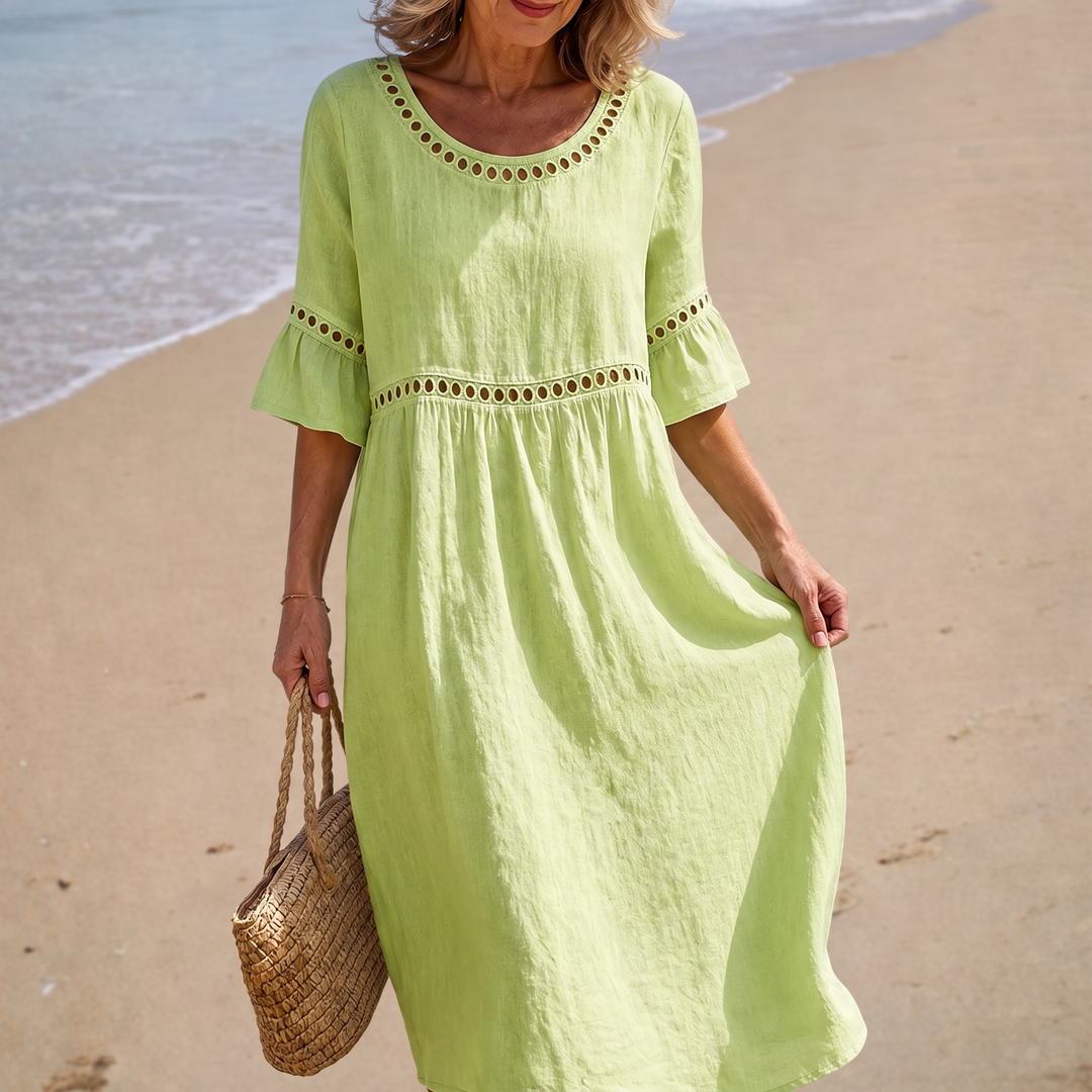 Hélène | Long Linen Dress with Tummy Tuck Effect
