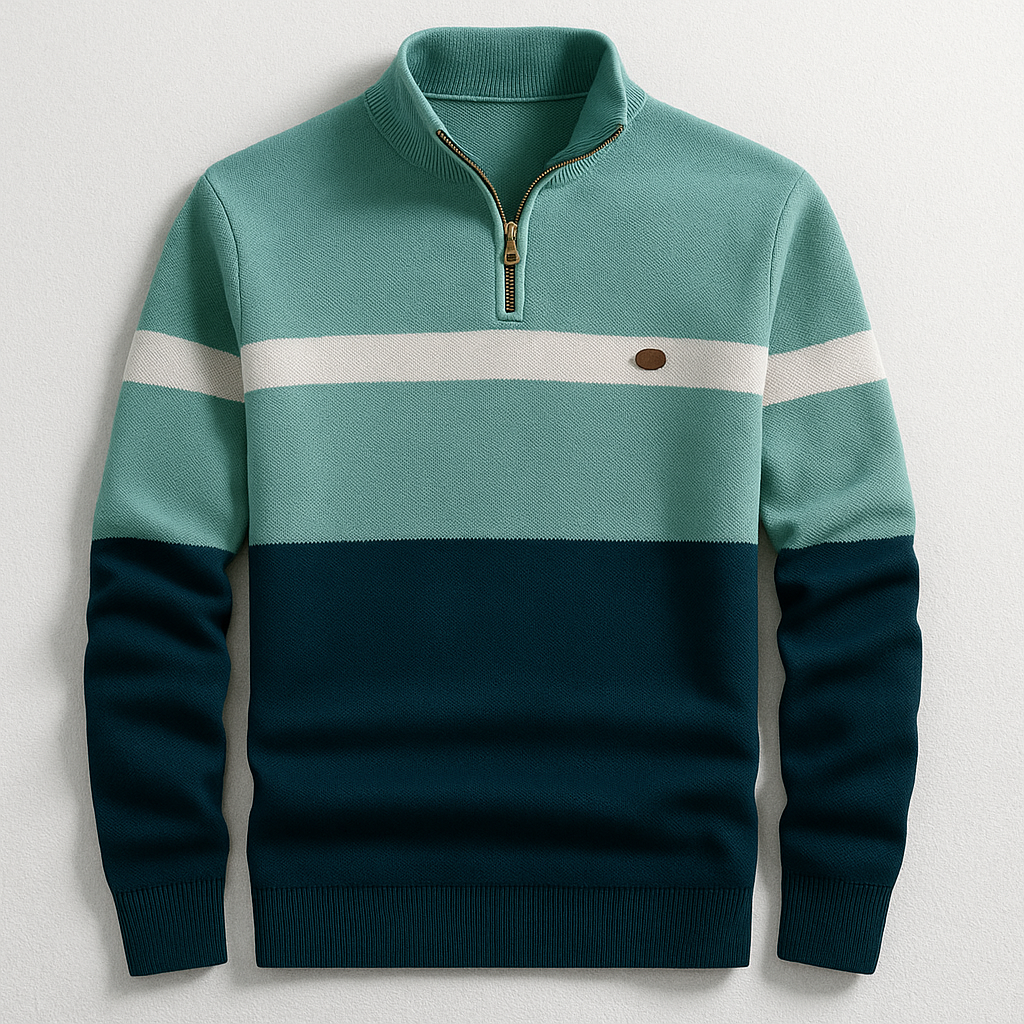 Cecil - Colour-Block Zip Neck Jumper