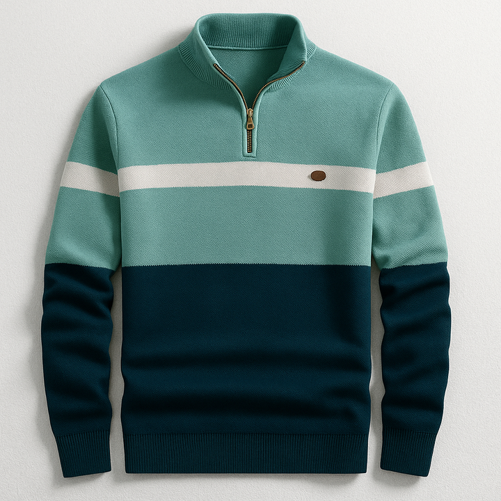 Cecil - Colour-Block Zip Neck Jumper
