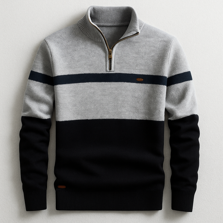Cecil - Colour-Block Zip Neck Jumper
