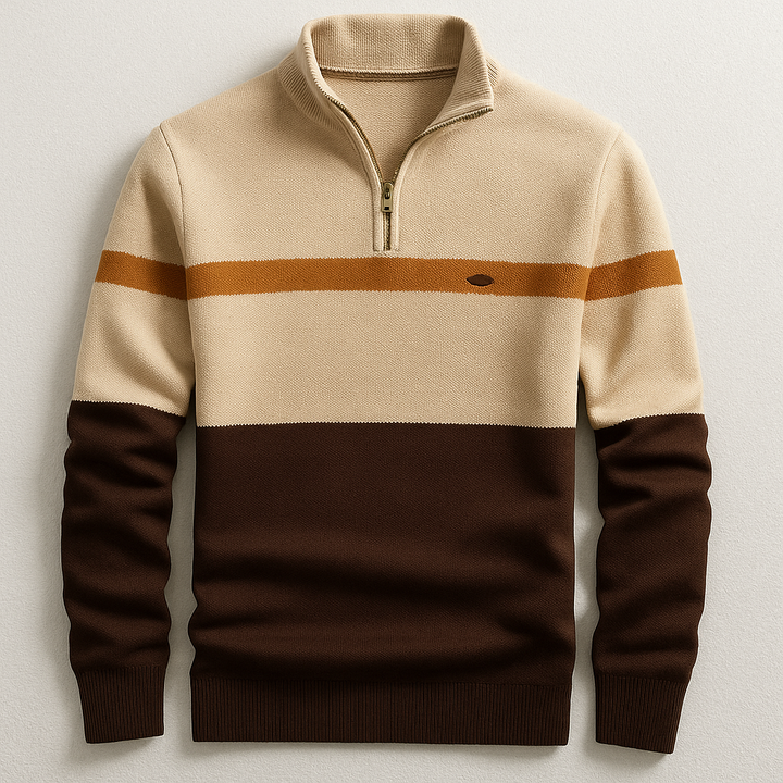 Cecil - Colour-Block Zip Neck Jumper