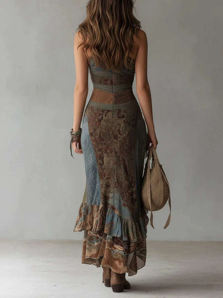 María | Asymmetric Retro-Print Maxi Dress