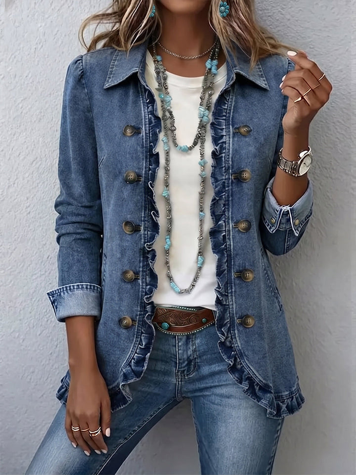 Amelia | Blue Denim Ruffle Jacket