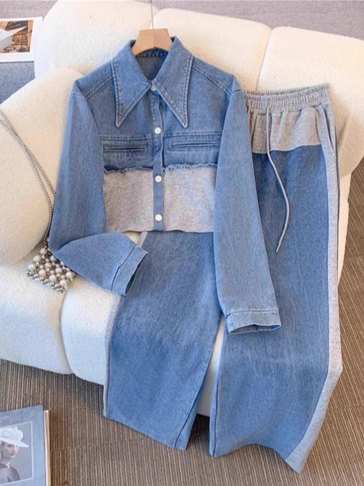 Natalie | Color-Block Cropped Jacket &amp; Wide-Leg Pants Set