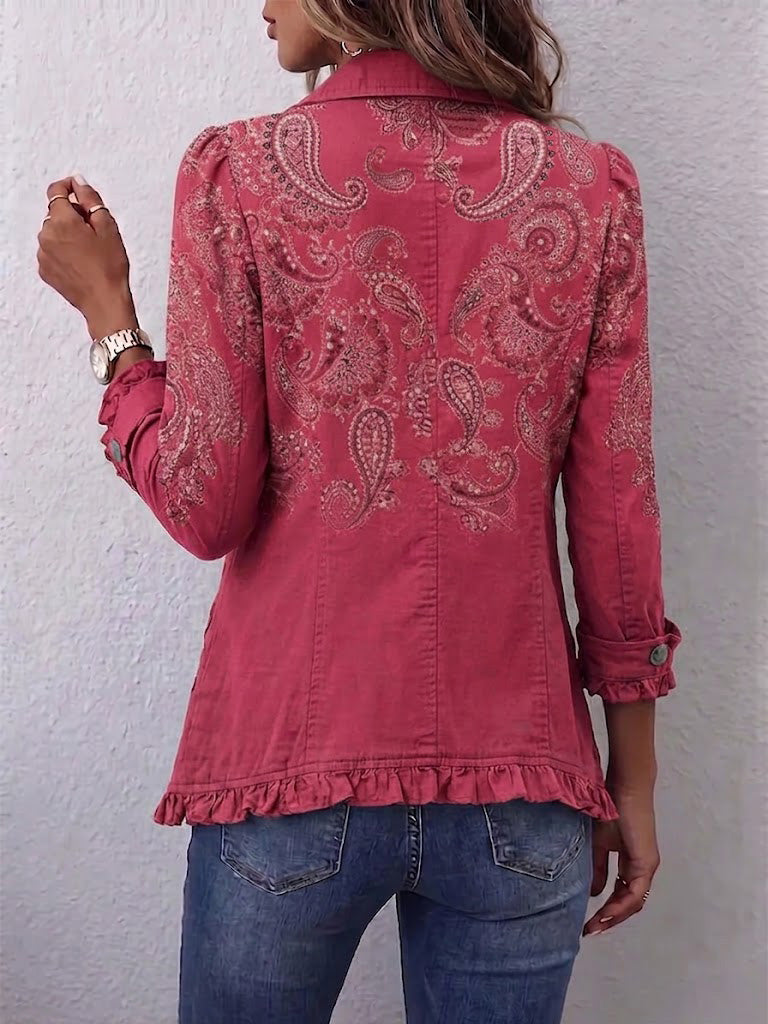 Camila | Raspberry Paisley Ruffle Jacket