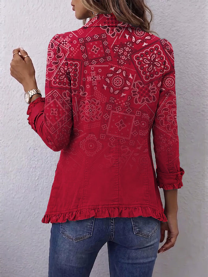 Riley | Red Paisley Ombré Ruffle Jacket