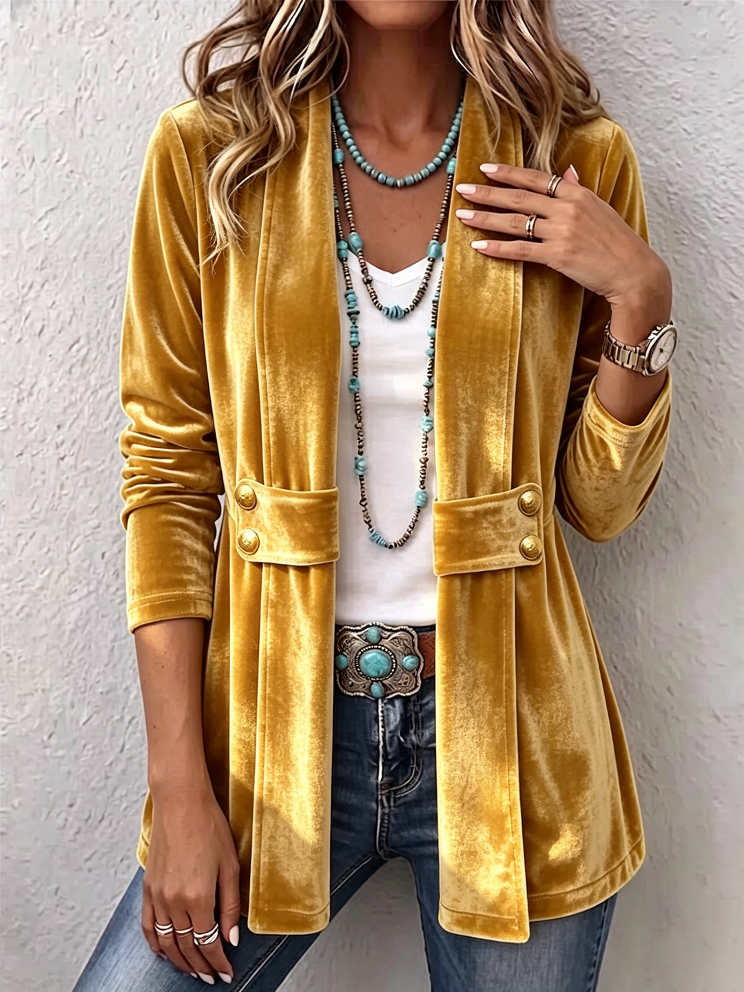 Avery | Rust Velvet Open-Front Jacket