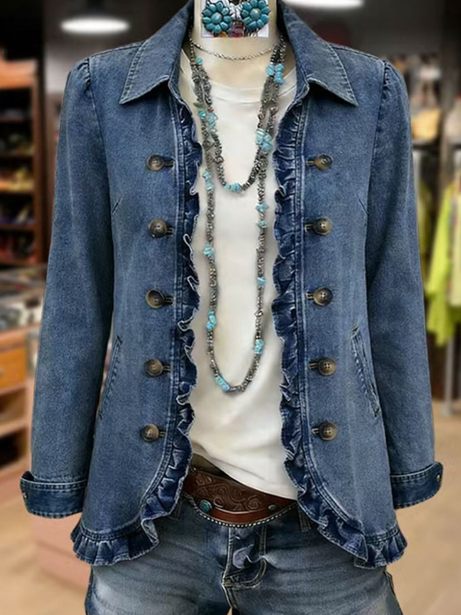 Amelia | Blue Denim Ruffle Jacket