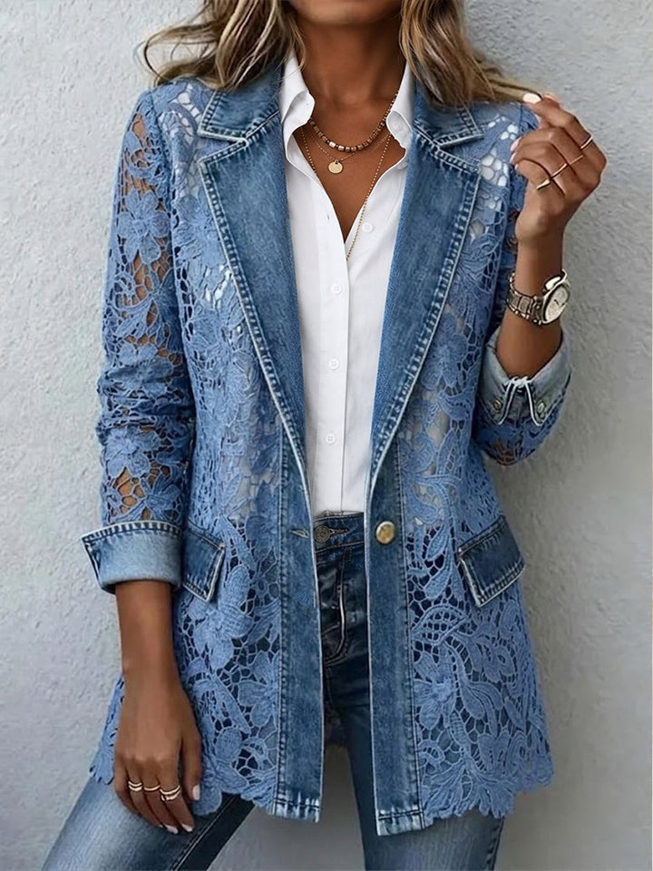 Harper | Blue Denim Lace-Panel Blazer