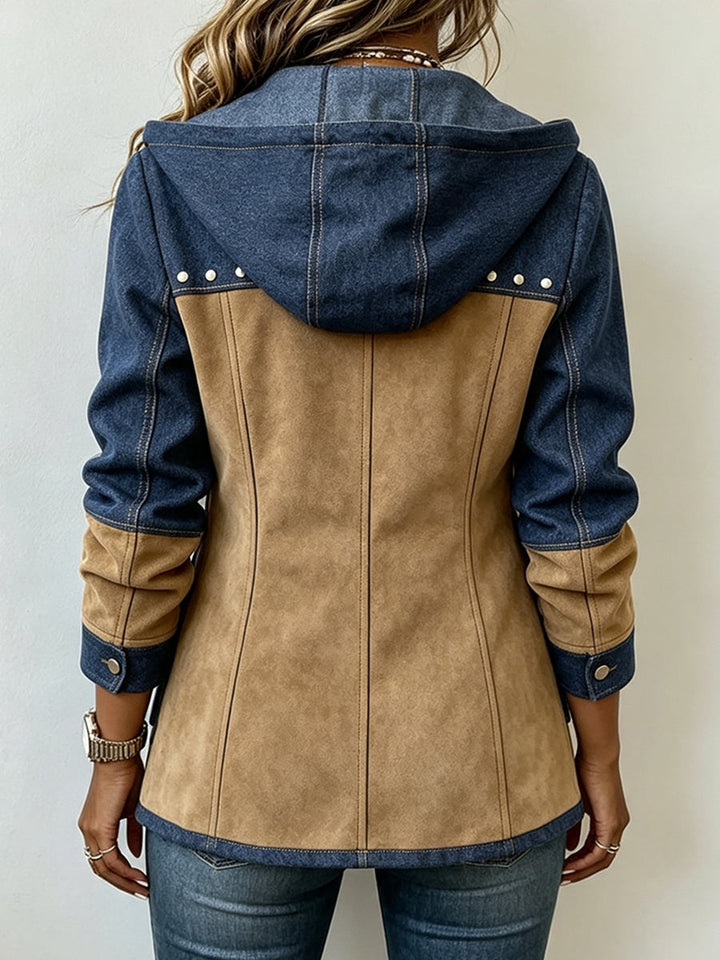 Ava | Navy and Camel Hooded Jacket