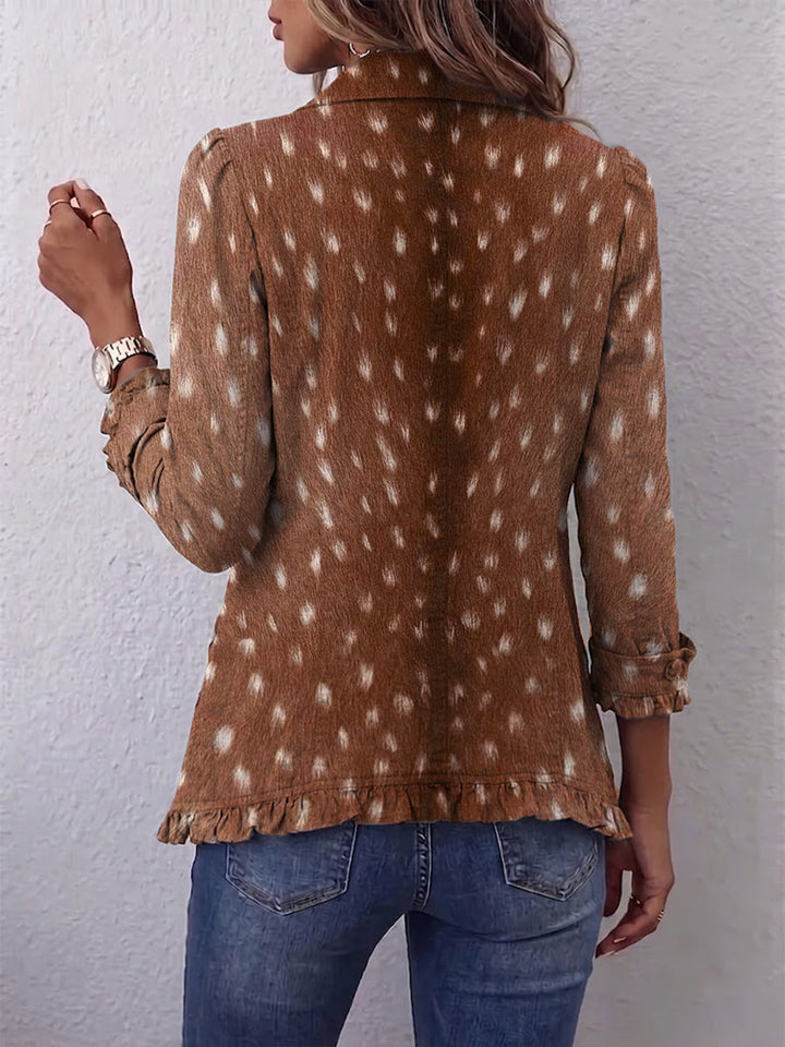 Layla | Tan Deer-Print Ruffle Jacket