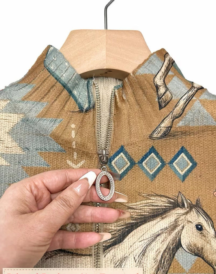 Kathryn | Horse &amp; Cactus Print Zip-Up Cardigan