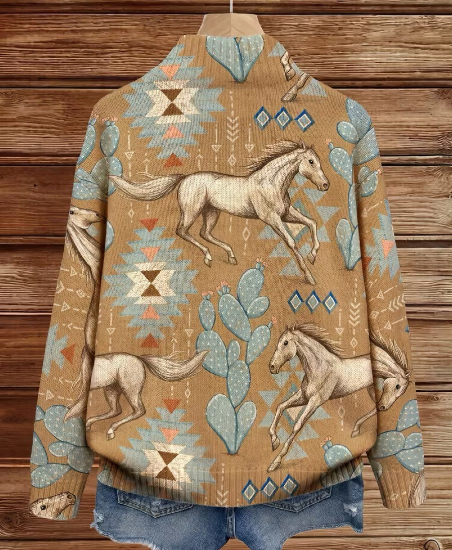 Kathryn | Horse &amp; Cactus Print Zip-Up Cardigan