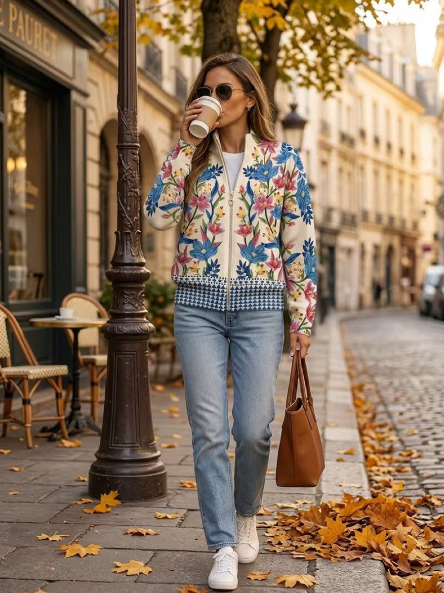 Elise | Botanical Garden Floral Zip Cardigan