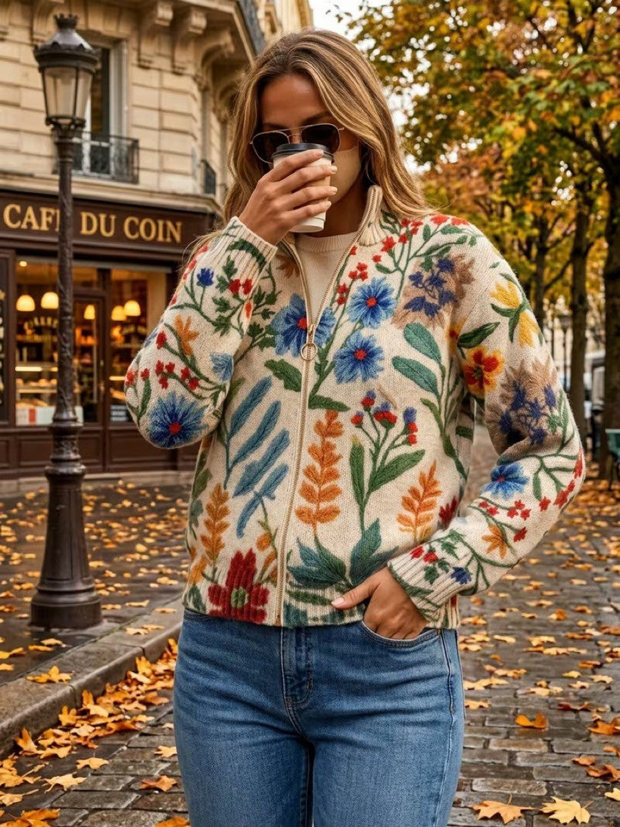 Elise | Botanical Garden Floral Zip Cardigan