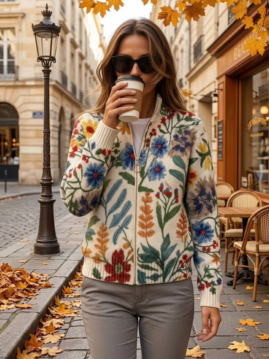 Elise | Botanical Garden Floral Zip Cardigan