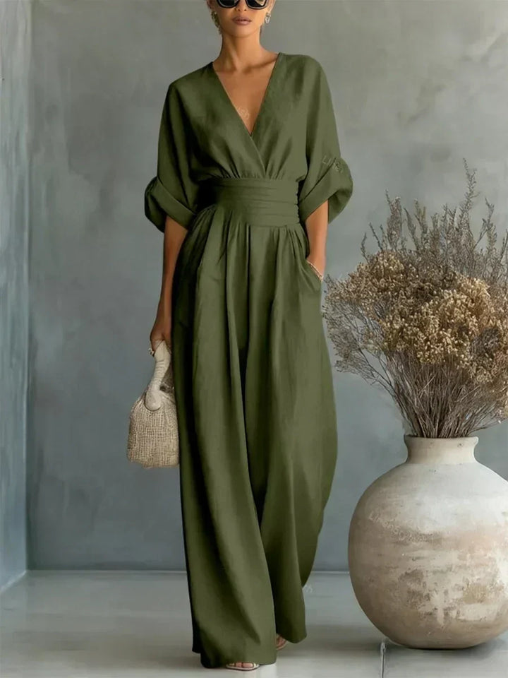 Maja | Elegant V-Neck High-Waisted Jumpsuit